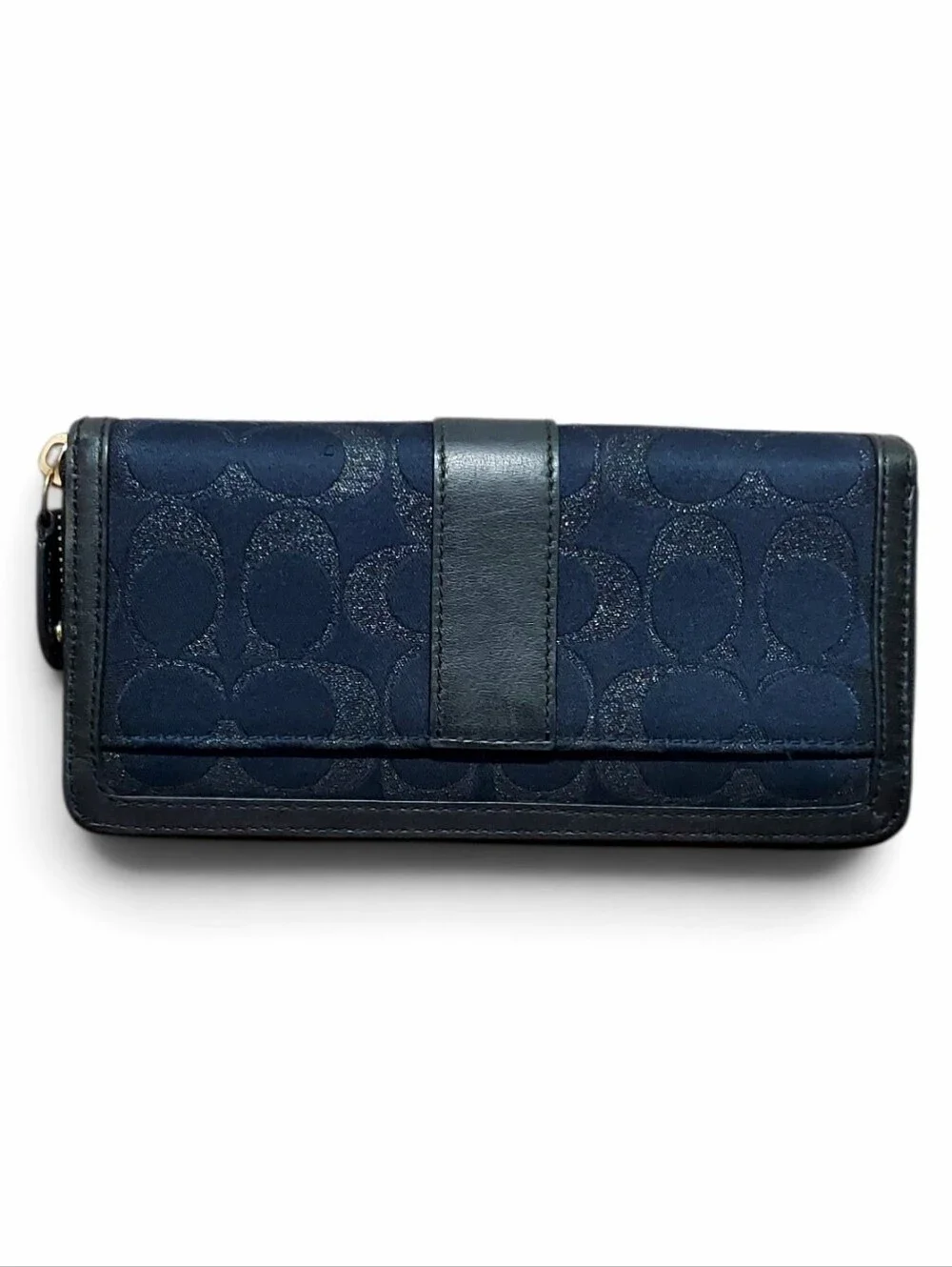 Coach Hamptons Vintage Y2K Signature Jacquard Denim & Leather Buckle Zip Wallet